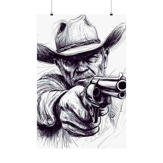 Cowboy Gunfighter Wall Art | Western Sketch Illustration Poster