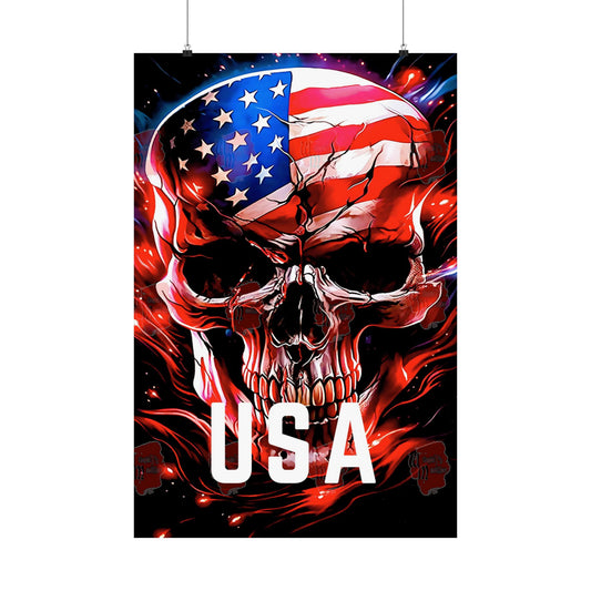 American Skull Flames Poster | Bold Patriotic Wall Art 🇺🇸🔥