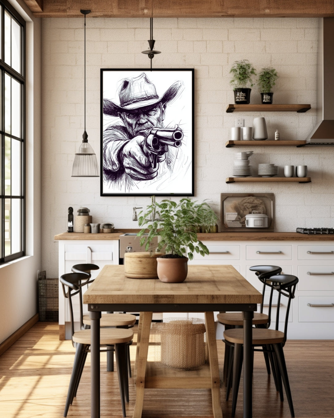 Cowboy Gunfighter Wall Art | Western Sketch Illustration Poster